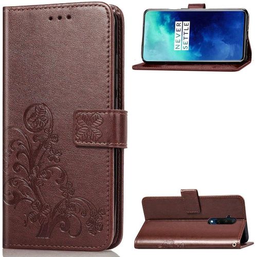 Oneplus 7t Pro Coque Lucky Clover Pu Cuir Magnétique Flip Portefeuille Support Portecarte Protecteur Coque Housse Étui Avec Dragonne Pour Oneplus 7t Pro Marron