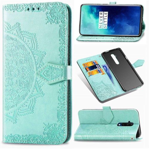 Oneplus 7t Pro Coque Mandala Gaufrage Pu Cuir Magnétique Flip Portefeuille Support Portecarte Protecteur Coque Housse Étui Avec Dragonne Pour Oneplus 7t Pro Vert