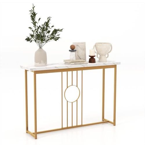 Table Console Costway Effet Marbre 120x30x80,5cm - Cadre En Métal Doré Style Scandinave