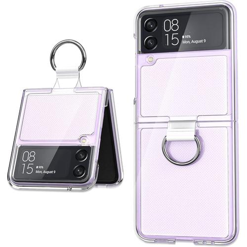 Coque Pour Samsung Galaxy Z Flip 4 5g Antichocs Transparent Plastique Rigide Avec Anneau