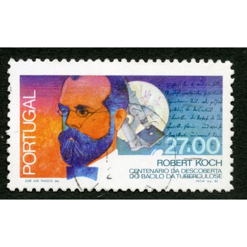Timbre Oblitéré Portugal, Robert Koch, Centenario Da Descoberta Do Bacilo Da Tuberculose, 82
