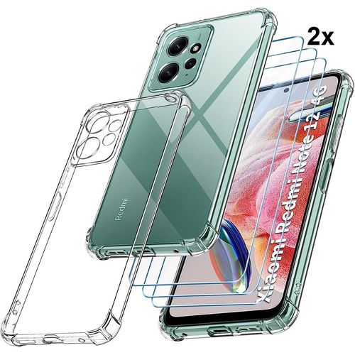 Coque Pour Xiaomi Redmi Note 12 4g + 2x Vitre Verre Trempe Silicone Transparent