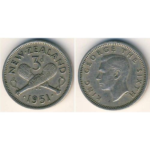Monnaie 3 Cents Nouvelle Zélande 1951