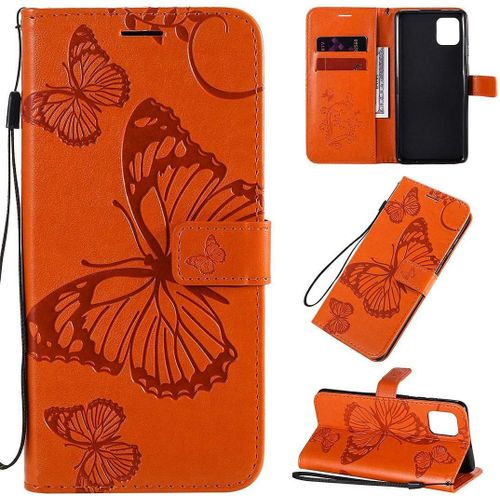 Samsung Galaxy Note 10 Lite Coque, Papillon Gaufrage Pu Cuir Magnétique Flip Portefeuille Support Porte-Carte Protecteur Coque Housse Étui Pour Samsung Galaxy Note 10 Lite / A81 Orange