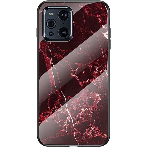 Coque Pour Oppo Find X3/X3 Pro, Étui En Verre Modèle De Marbre Back Cover En Verre Trempé, Souple Silicone Tpu Housse, Anti-Rayure, Anti-Choc Case, Rouge