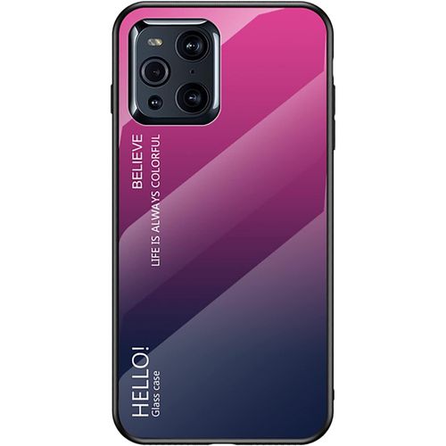 Coque Pour Oppo Find X3/X3 Pro, Étui En Verre Gradient Color Back Cover En Verre Trempé, Souple Silicone Tpu Housse, Anti-Rayure, Anti-Choc Case, Rose