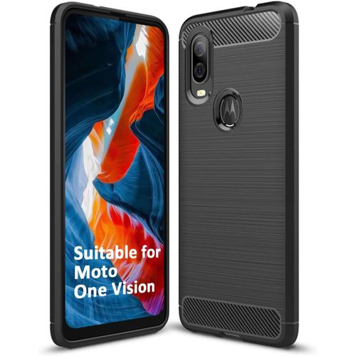 Moto One Vision Coque Pour Motorola One Vision, Coque De Protection En Fibre De Carbone Série Exquise Avec Technologie Anti-Rayures Et D'absorption De Chocs - Noir
