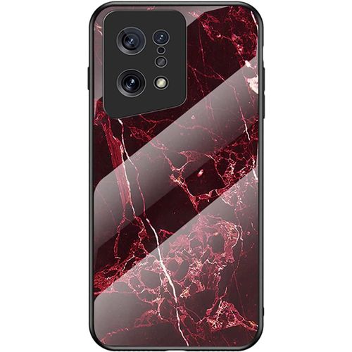 Coque Pour Oppo Find X5, Étui En Verre Modèle De Marbre Back Cover En Verre Trempé, Souple Silicone Tpu Housse, Anti-Rayure, Anti-Choc Case, Rouge