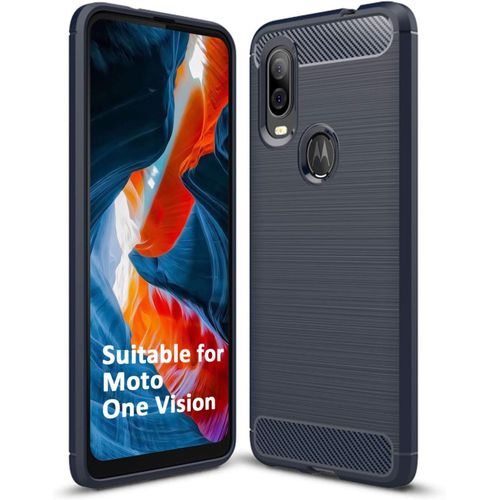 Moto One Vision Coque Pour Motorola One Vision, Coque De Protection En Fibre De Carbone Série Exquise Avec Technologie Anti-Rayures Et D'absorption De Chocs, Case For Motorola One Vision - Bleu