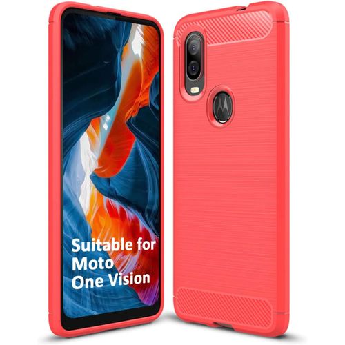 Moto One Vision Coque Pour Motorola One Vision, Coque De Protection En Fibre De Carbone Série Exquise Avec Technologie Anti-Rayures Et D'absorption De Chocs, Case For Motorola One Vision - Rouge