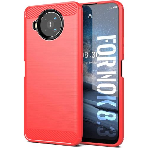 Coque Pour Nokia 8.3 Coque Pour Nokia 8.3 Coque, Texture En Fibre De Carbone Brossée, Technologie Anti-Rayures Et D'absorption De Chocs - Rouge