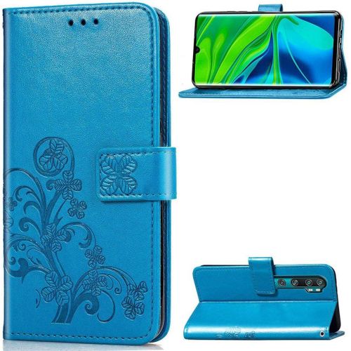 Xiaomi Mi Note 10 Coque, Lucky Clover Pu Cuir Magnétique Flip Portefeuille Support Porte-Carte Protecteur Coque Housse Étui Avec Dragonne Pour Xiaomi Mi Note 10 / Cc9 Pro Bleu
