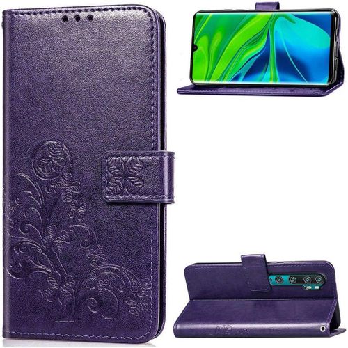 Xiaomi Mi Note 10 Coque, Lucky Clover Pu Cuir Magnétique Flip Portefeuille Support Porte-Carte Protecteur Coque Housse Étui Avec Dragonne Pour Xiaomi Mi Note 10 / Cc9 Pro Violet