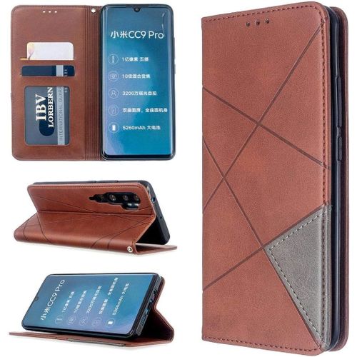 Xiaomi Mi Note 10 / Note 10 Pro Coque, Rhombe Pu Cuir Flip Aimant Intégré Portefeuille Support Porte-Carte Protecteur Coque Housse Étui Pour Xiaomi Mi Note 10 / Note 10 Pro Marron