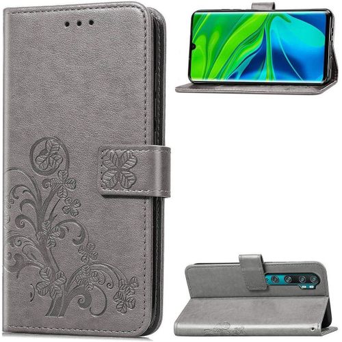Xiaomi Mi Note 10 Coque, Lucky Clover Pu Cuir Magnétique Flip Portefeuille Support Porte-Carte Protecteur Coque Housse Étui Avec Dragonne Pour Xiaomi Mi Note 10 / Cc9 Pro Gris