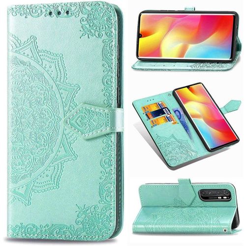 Xiaomi Mi Note 10 Lite Coque Mandala Gaufrage Pu Cuir Magnétique Flip Portefeuille Support Porte Carte Protecteur Coque Housse Étui Avec Dragonne Pour Xiaomi Mi Note 10 Lite Vert