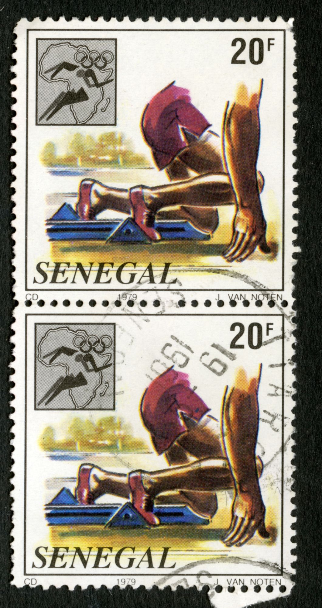 Deux Timbres Oblitérés Sénégal, Cd 1979, 20 F