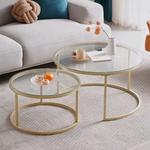 Lot De 2 Table Basse Ronde,Table D'appoint,Table Basse En Verre Ø 60 X 40 Cm
