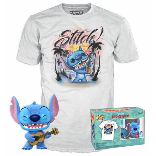 Figurine Funko Pop - Lilo Et Stitch [Disney] N°1044 - Stitch Avec Ukulélé (Flocked) - T-Shirt