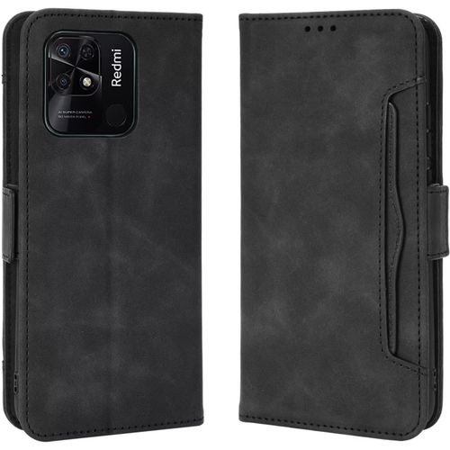 Coque Pour Xiaomi Redmi 10c Etui Portefeuille, Rétro Housse Premium Pu Portefeuille De Protection Carte Fentes Stand Fonction Flip Cover Case, Noir