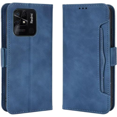 Coque Pour Xiaomi Redmi 10c Etui Portefeuille, Rétro Housse Premium Pu Portefeuille De Protection Carte Fentes Stand Fonction Flip Cover Case, Bleu