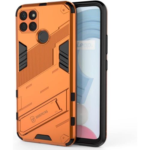 Coque Pour Realme C21y/Realme C25y Double Couche Renforcée Défense Tpu Silicone Antichoc Armure Protection Housse Étui Avec Invisible Bracket Et Support Pour Realme C21y/C25y Orange
