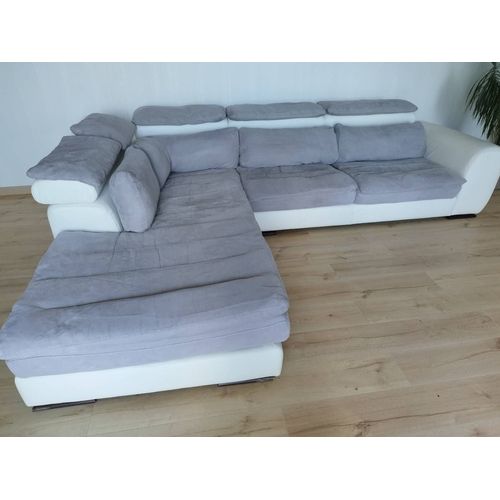 Vend Canapé D'angle Tissu Gris Clair Et Cuir Blanc