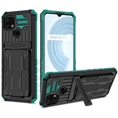 Coque Pour Realme C25y/Realme C21y/Realme C21, Très Mince Housse Etui Armure Pc + Tpu Protection Silicone Antichoc Case Cover Avec Caché Carte Fente Et Support Pliable - Vert Foncé