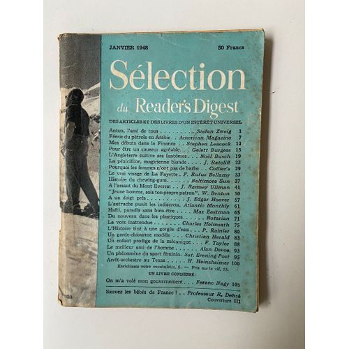Selection Du Reader S Digest Janvier 1948 . Anton . La Fayette . Chewing Gum . Mont Everest