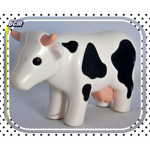 Pièces De Rechange - Playmobil 1 2 3 - La Ferme - Figurine Vache Tachetée Noir Et Blanc