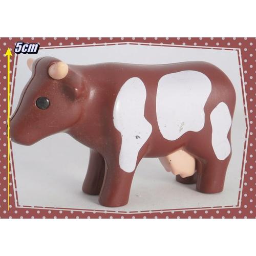 Pièces De Rechange - Playmobil 1 2 3 - La Ferme - Figurine Vache Tachetée Marron Gris