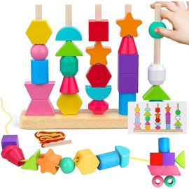 2 En 1 Pédagogique Empilable Jouet Y Enfiler Jouet Jeux D'activité Et De Développement Empiler Et De Tri, Educatif Jeu Pour Bébé Enfant
