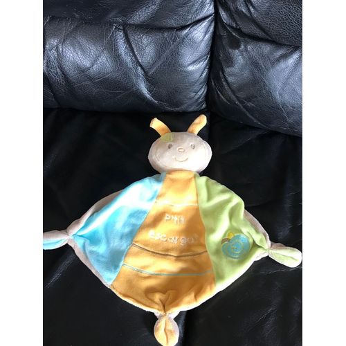 Doudou Plat Escargot Sauthon P'tit Escargot Orange Bleu Vert 30 Cm
