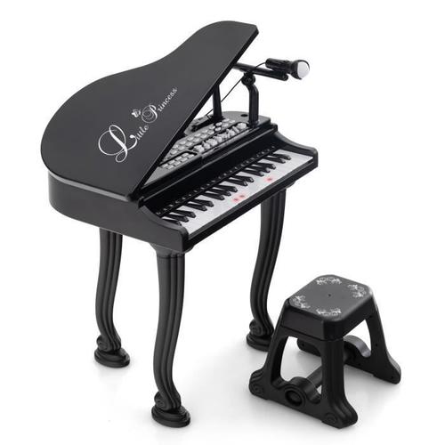 COSTWAY Piano à Queue Enfant 37 Touches avec Tabouret,Microphone,3 Mode  d'Enseignement LED,MP3 8 Styles de Musique, 22 Morceaux Noir