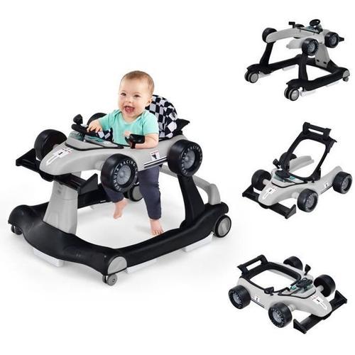 Costway Trotteur Bébé Pliable Musical 4 En 1 Apparence De Voiture Pousseur Hauteur Et Vitesse Réglables Avec Lumière Volant Gris