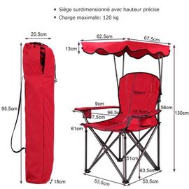 Aqrau Chaise De Camping Avec Parasol, Ultra Légère Chaise De Plage Pliable Chaise De Jardin Avec Porte Gobelet Capacite 100kg Adaptee Au Camping A La Plage Au Barbecue A La Peche Rouge 70320198
