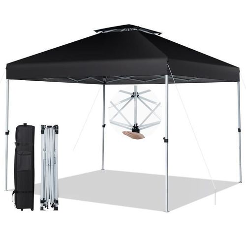 Tonnelle De Jardin Pliante Pop-Up - Costway - Noir - Toit Double Ventilé - Hauteur Réglable