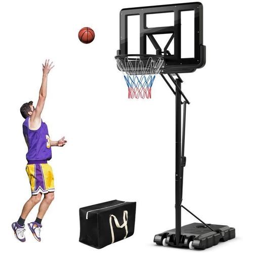 Costway Panier De Basket Portable Sur Pied Avec Roulettes Réglable 245-305 Cm,Anneau Arrière 111 Cm Base Remplissable,Sac Sécurisé.