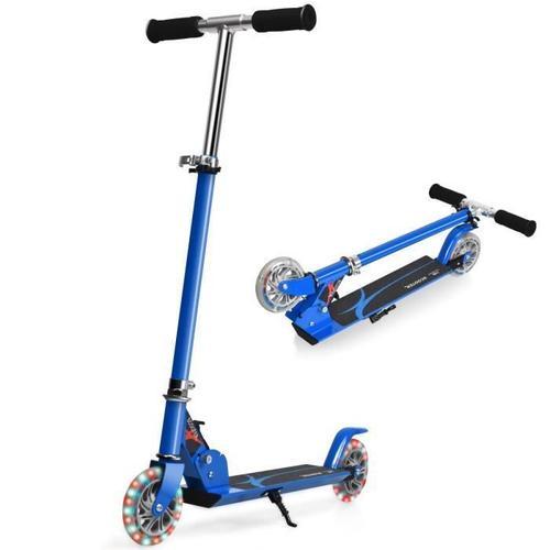 Costway Trottinette Enfant Pliable 2 Roues Led Clignotantes Hauteur Ajustable Charge Max 70kg Enfant De 4 À 13 Ans Patinette Bleu