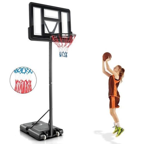 Costway Panier De Basket-Ball Sur Pied Réglable En Hauteur 130-305 Cm 12 Niveaux Avec Roulettes Mobile 2 Filets Base De Lestage
