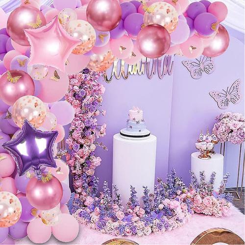 129 pièces (ensemble de ballons papillon rose violet) ballons en latex  d'hélium pour enfant fille femmes anniversaire mariage bébé douche baptême  fête décoration