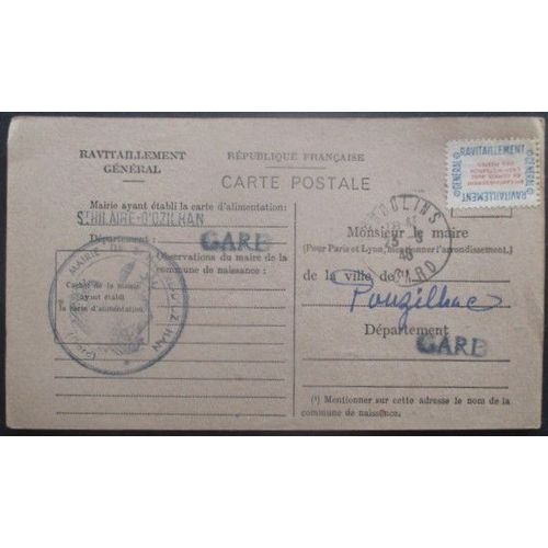 France Service N°15a Sur Carte De Ravitaillement De St Hilaire (Gard) Pour Pouzilhac (Gard)