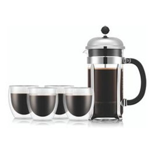 Cafetière italienne ou à piston Bodum Set cafetière à piston 1.0 l + 4 verres double paroi PAVINA