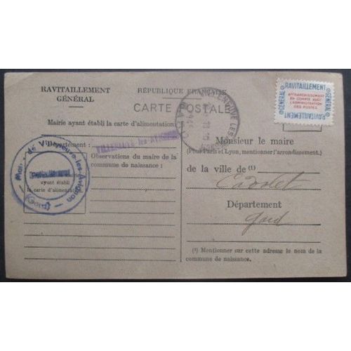 France Service N°15a Sur Carte De Ravitaillement De Villeneuve (Gard) Pour Codolet (Gard)
