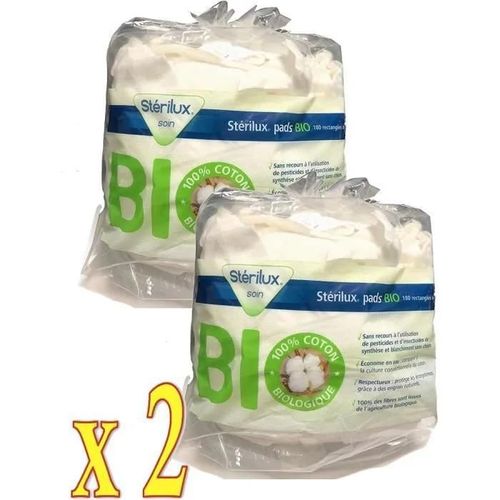 Hartmann Stérilux Pads Bio 180 Rectangles De Coton 8 X 10 Cm Lot De 2 Paquets 