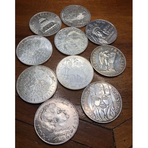Lot 10 Pièces Argent 100 Francs Différentes Effigies.