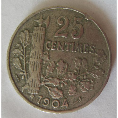 Pièce 25 Centimes De Franc 1904 Nickel France