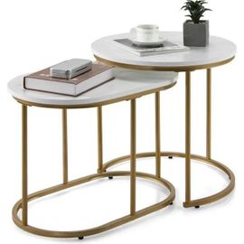Costway Lot De 2 Tables Basses Gigognes Scandinaves, Table D'appoint Moderne Avec Coussinets De Pied Réglables, Structure En Métal