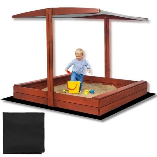 Springos® Premium Bac À Sable En Bois Massif 140 X 140 Cm Avec Bancs Et Toit Réglable ¿ Aire De Jeux Pour Enfants, Protection Uv