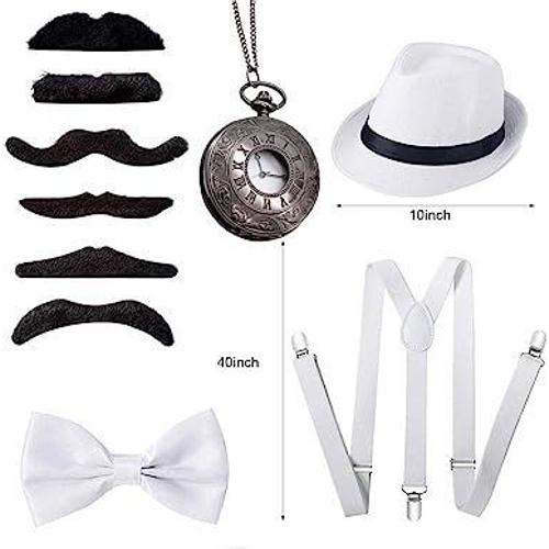Accessoires pour homme des années 20 – Costume de gangster Gatsby des années  20 avec chapeau, bretelles élastiques, nœud de cou et montre de poche pour  fête : : Mode